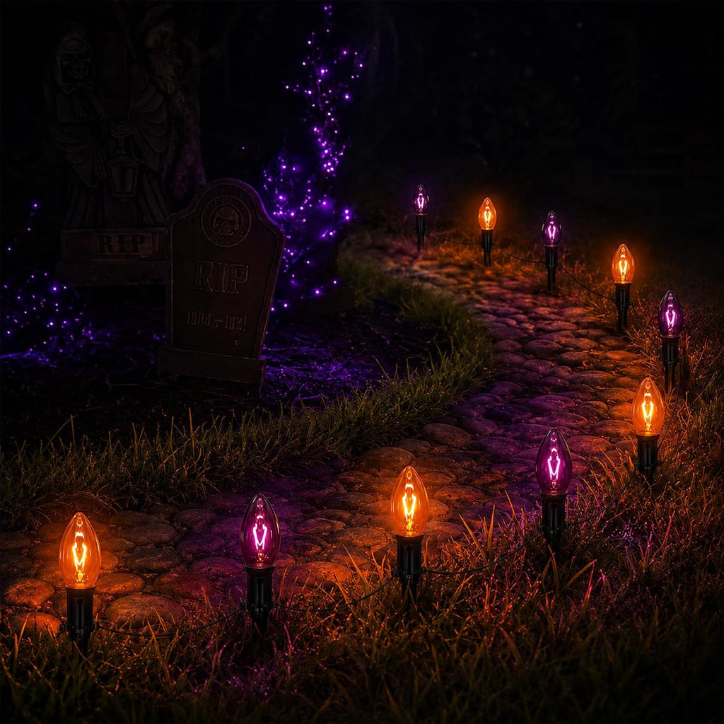 Halloween Pathway Lights with 10 C9 Incandescent Glass Bulbs