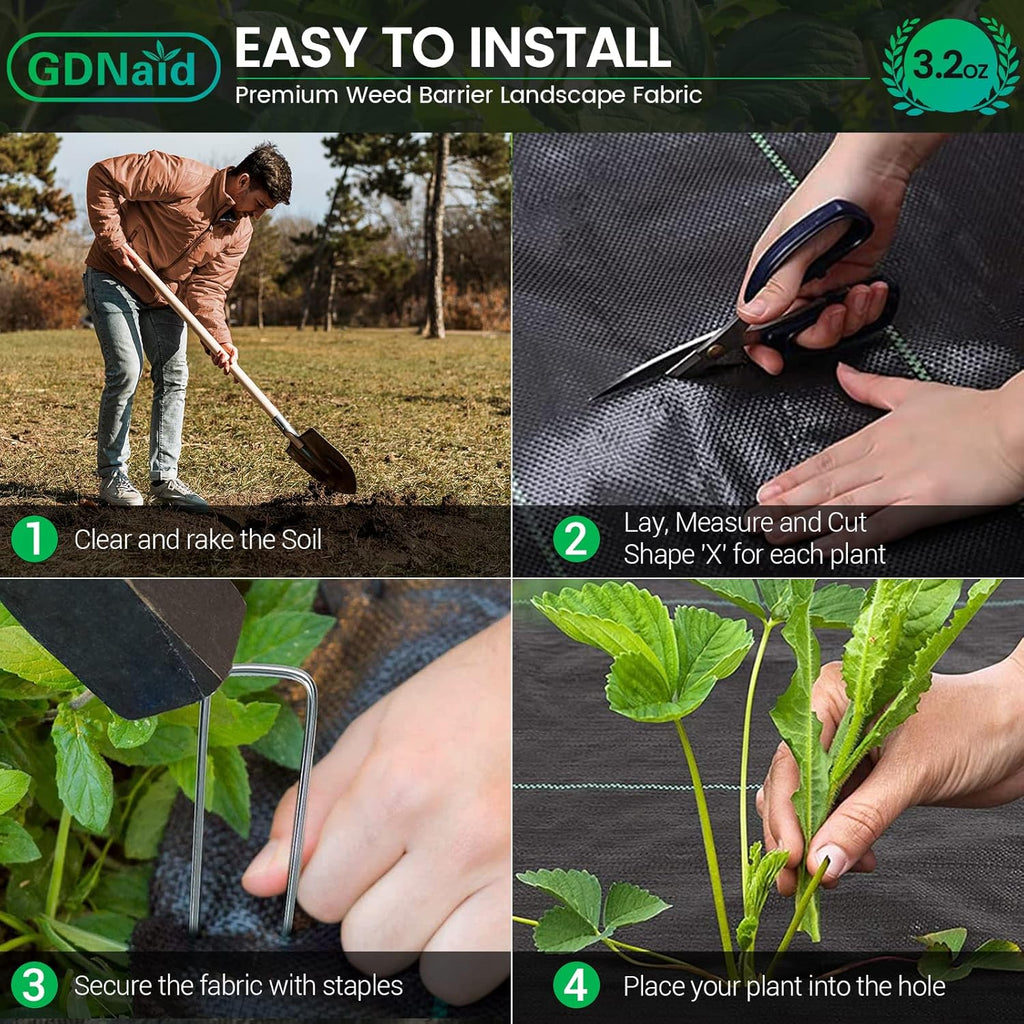 3ftx100ft Weed Barrier Landscape Fabric Heavy Duty, 3.2oz Weed Barrier Fabric, Easy Setup Woven Garden Landscaping