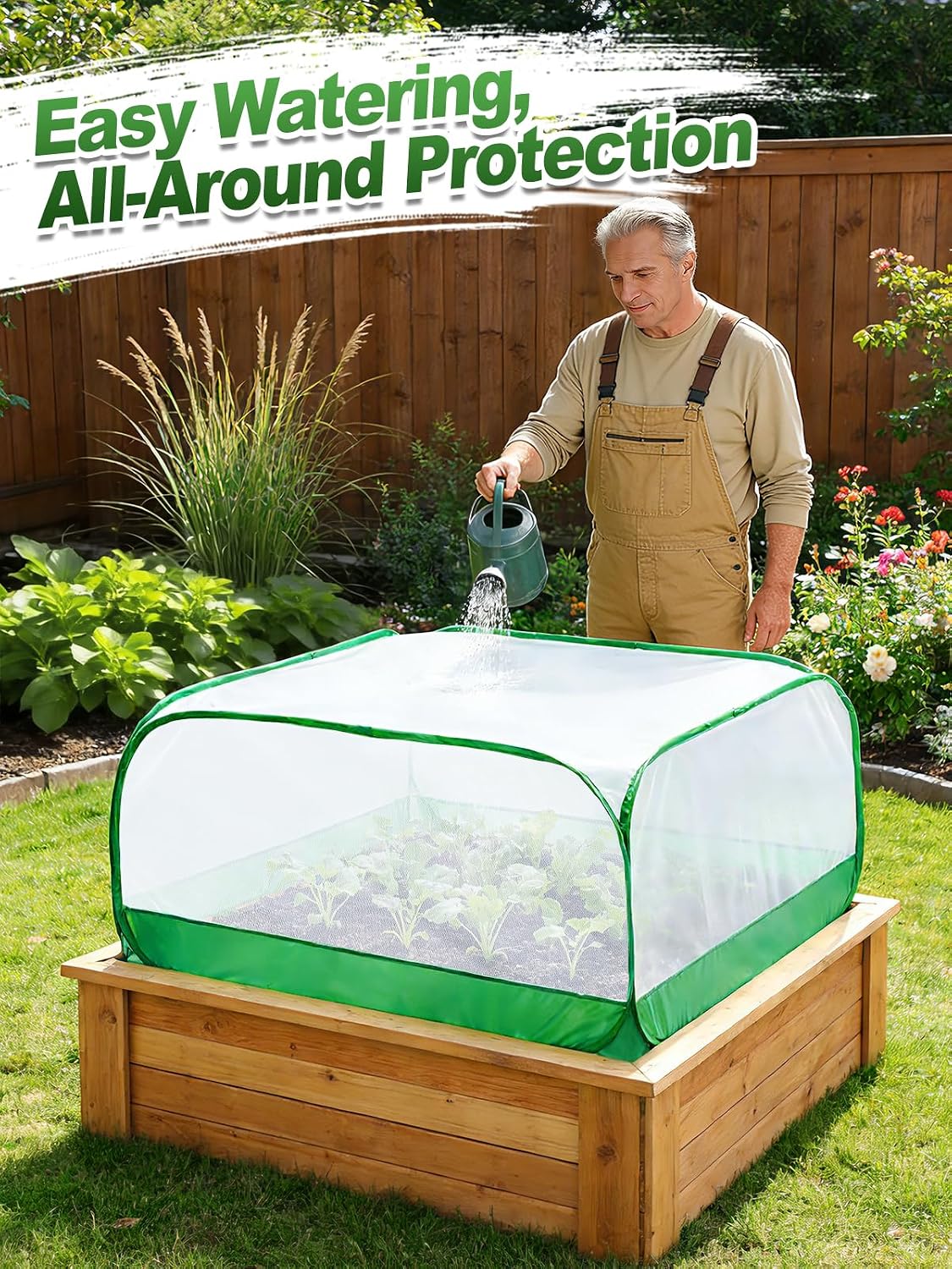 Pop Up Garden Netting for Square Raised Beds, 3.3'L x 3.3'W x 1.65'H | Protection for Vegetables Fruit from Birds