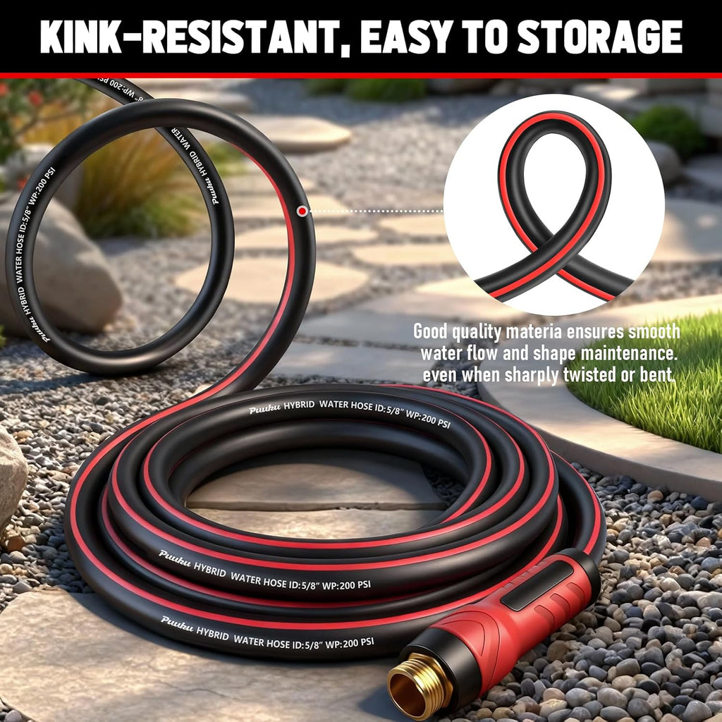 Garden Hose 25ft x 5/8", NON-EXPANDABLE Heavy Duty Premium Flexible Hose | No Kink, Leakproof, Lightweight Hybrid Water