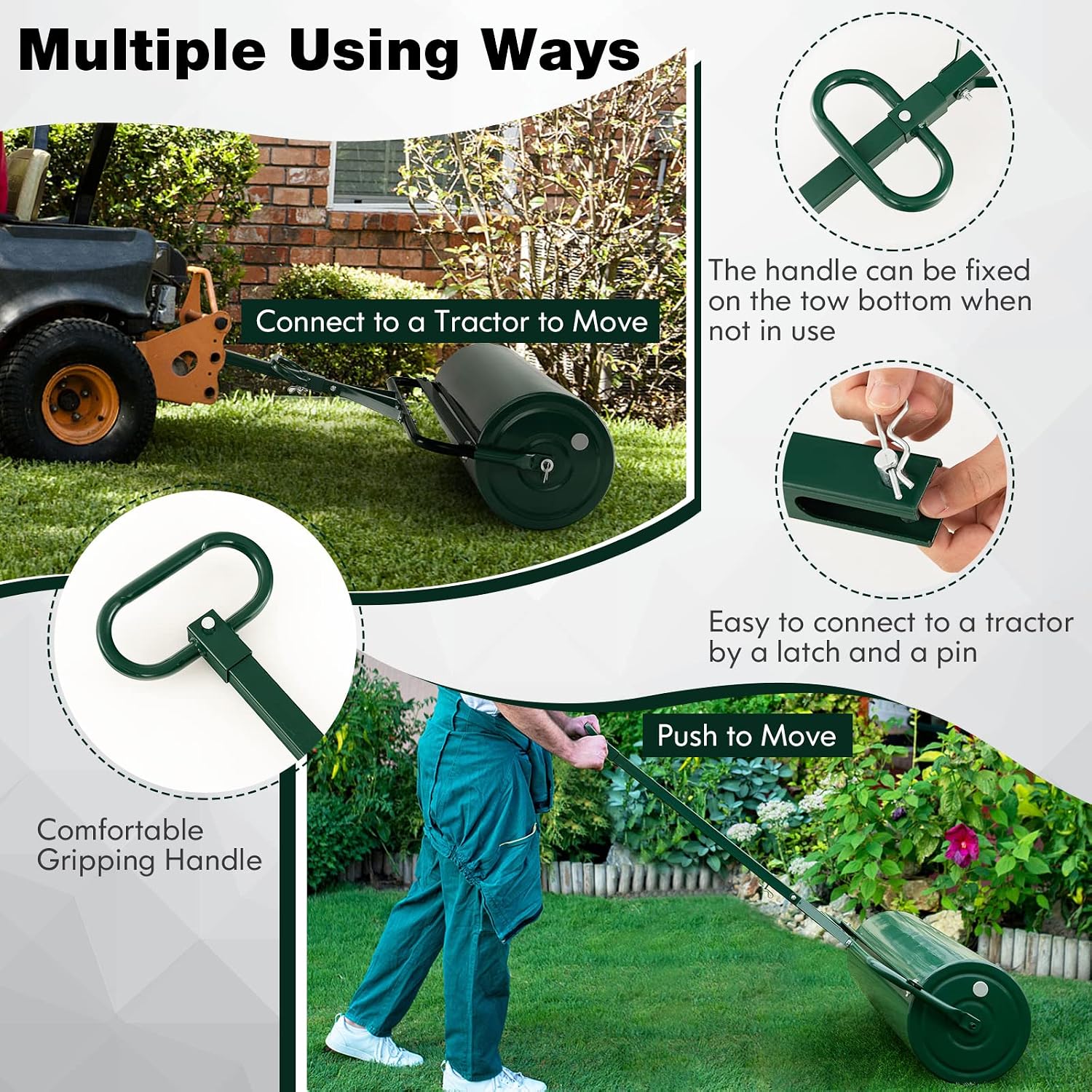 IRONMAX 17 Gallons/63 L Manual Lawn Roller, Water & Sand Fillable, Green | Heavy Duty Tow-Behind Steel Sod Roller with