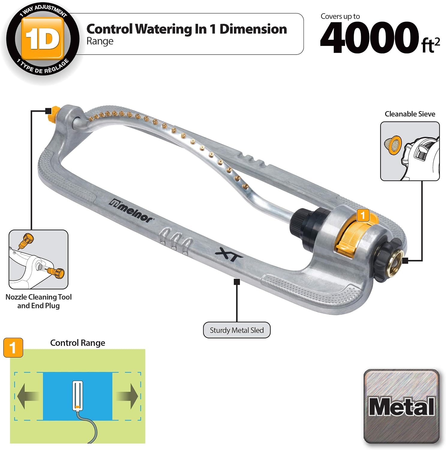 Melnor 65118-AMZ XT Metal Turbo Oscillating Sprinkler with QuickConnect Product Adapter Amazon Bundle, 4000 sq. ft.