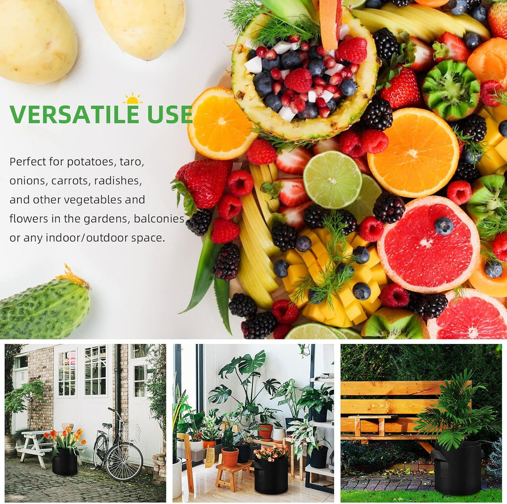 12-Pack 10 Gallon Plant Grow Bags, Thickened Nonwoven Fabric Pots with Handles, Vegetable Planter Bags Containers