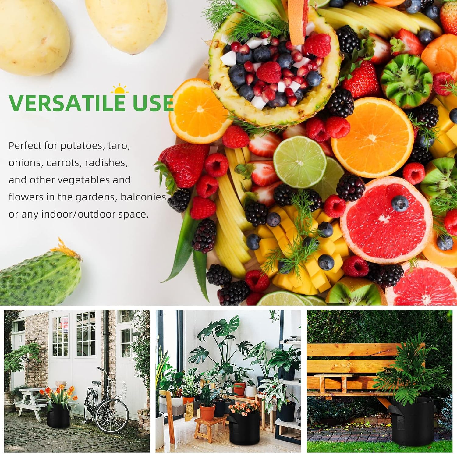 12-Pack 10 Gallon Plant Grow Bags, Thickened Nonwoven Fabric Pots with Handles, Vegetable Planter Bags Containers