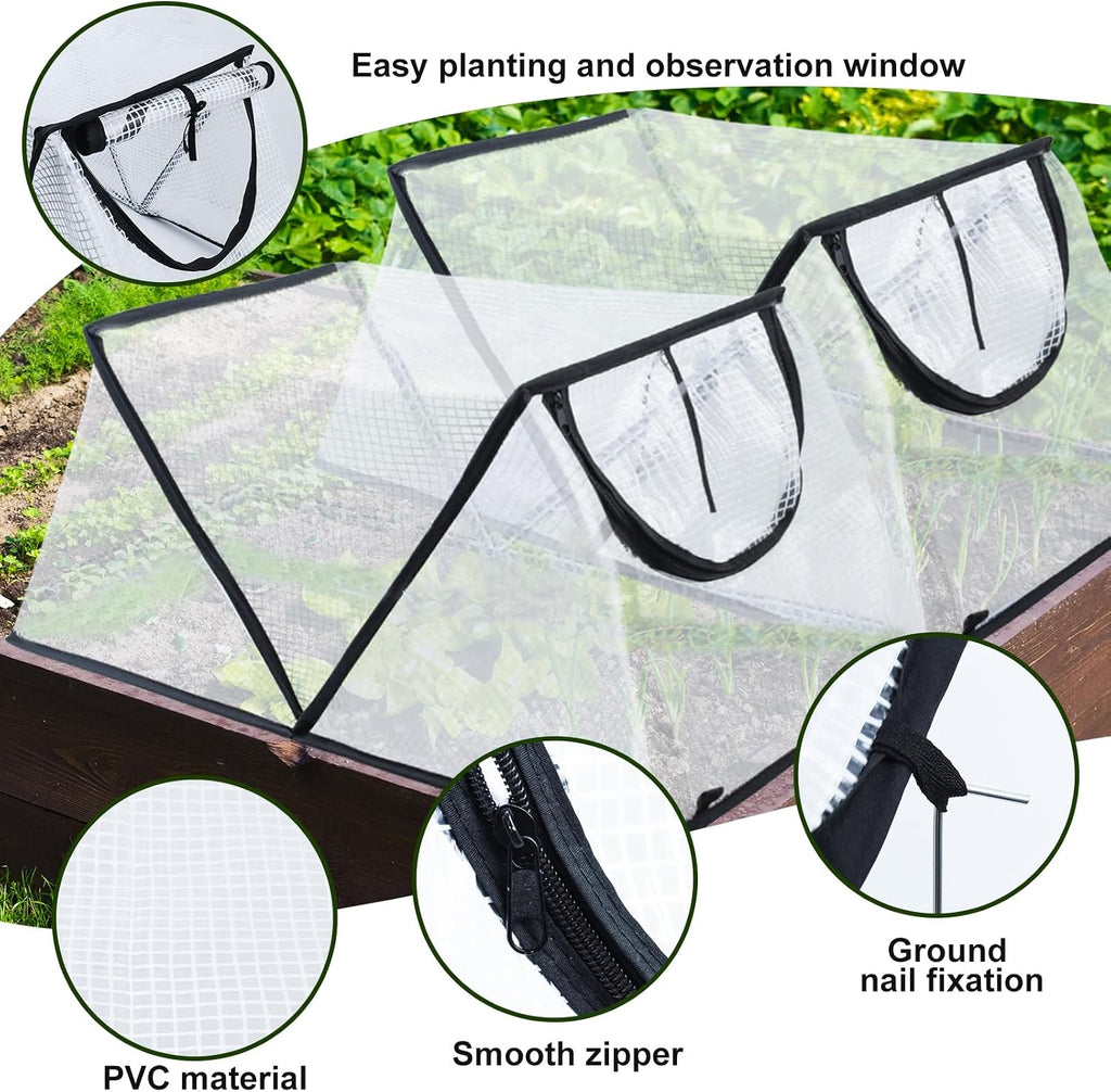 2Pack Garden Row Accelerator Plants Cover, Foldable Raised Garden Bed Cover with Zipper Door Waterproof Small