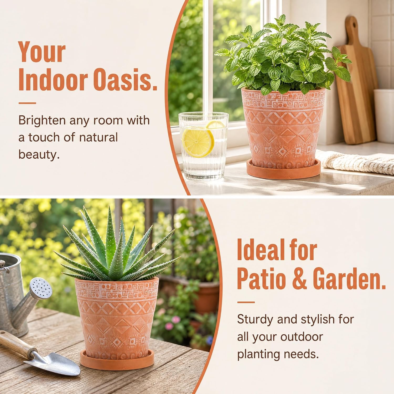 Cedilis 2 Pack Terracotta Pots, 5 Inch Red Clay Planter Pots with Drainage and Saucers, Ceramic Pottery Succulent
