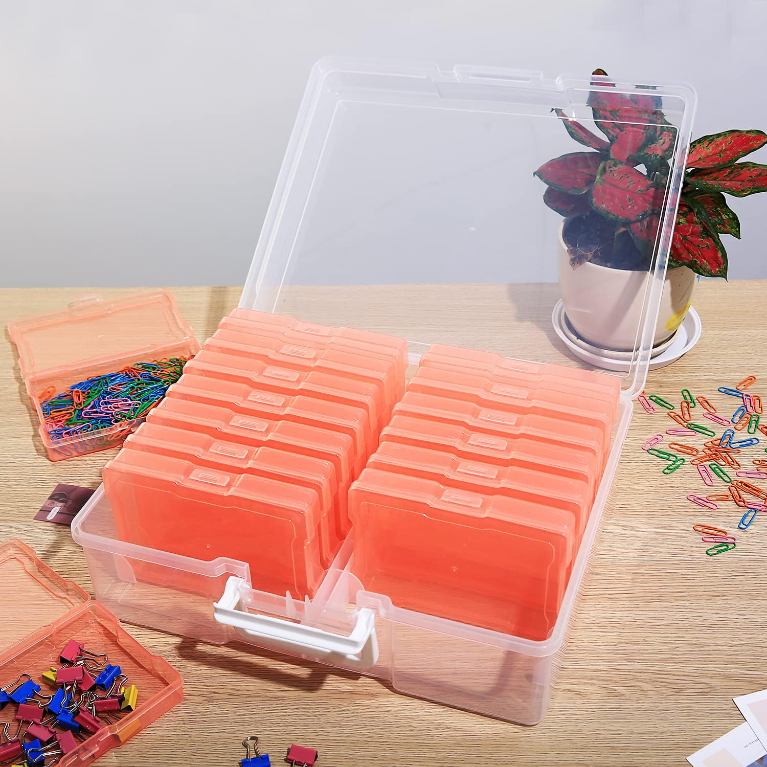 4" x 6" Photo Storage Case with Handle, 16 Inner Photo Organizer Keeper, Extra Large Storage Picture Boxes, Seed