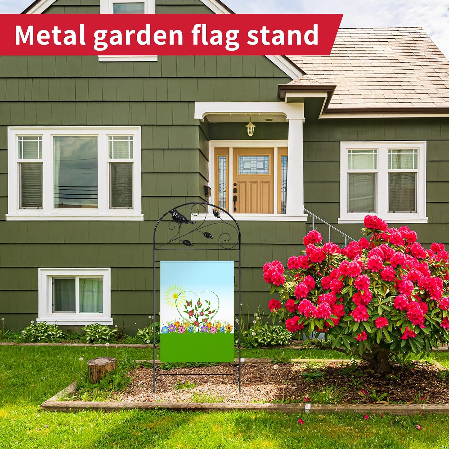 CroBlissful Garden Flag Holder Stand Garden Yard Flag Pole Stake Fits Max 14 x 25 Inch for Outside House Yard Lawn