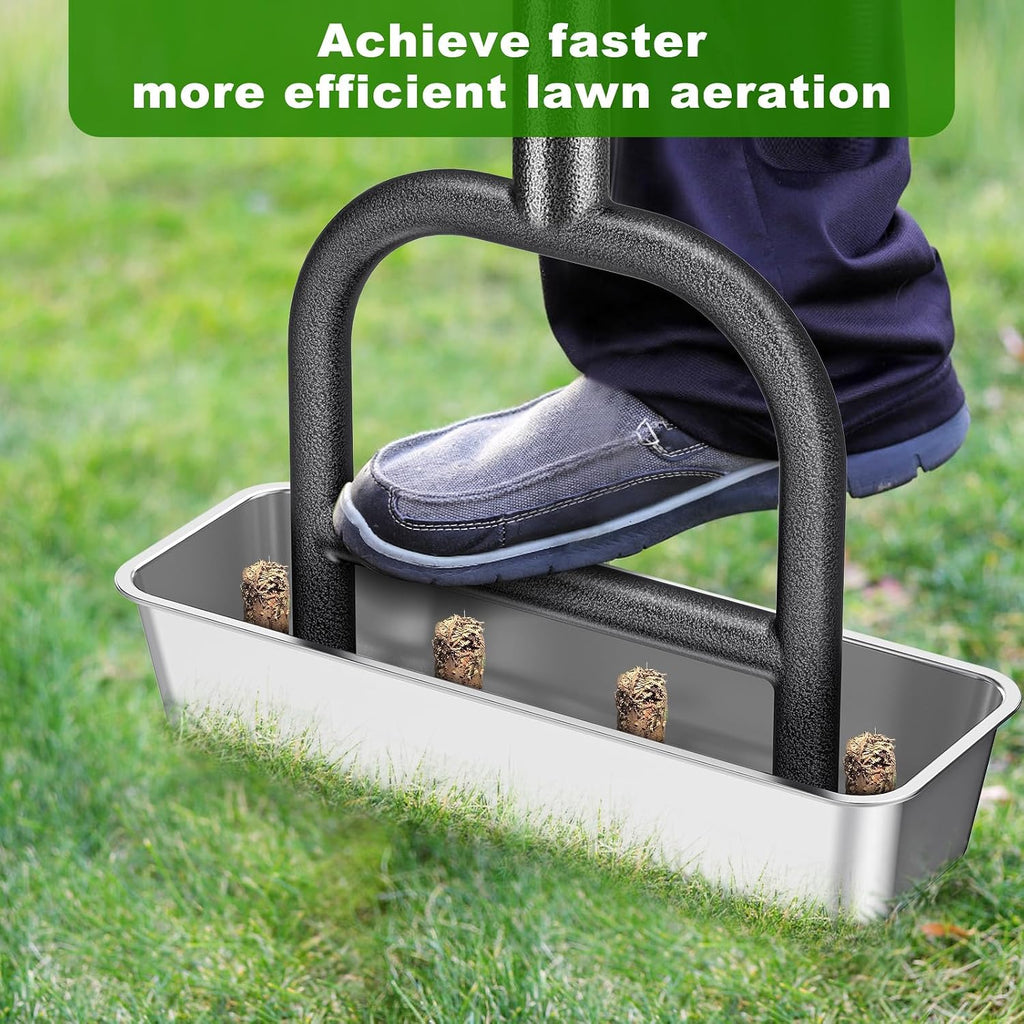 Lawn Coring Aerator Tool, 4 Core Stainless Steel Manual Aerator | Removes Soil Plugs, Soft Rubber Grip, Durable
