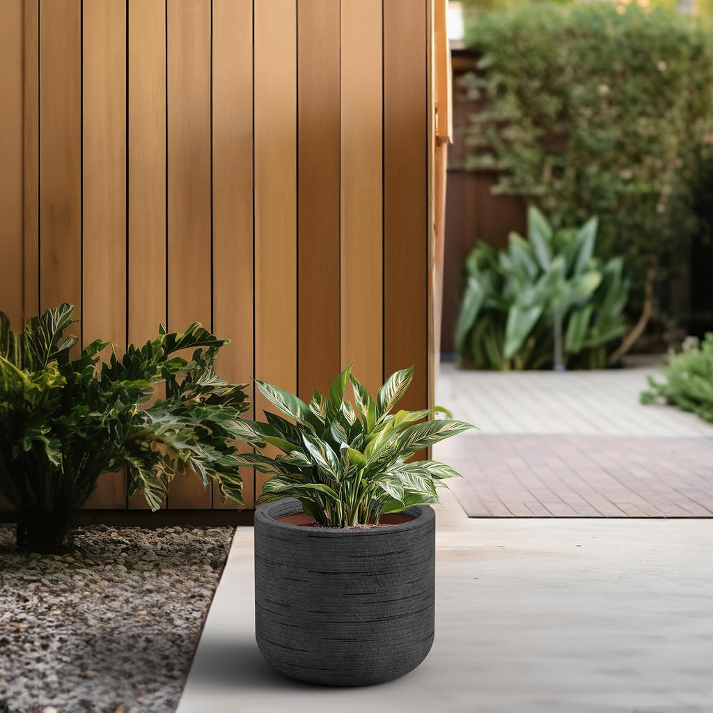 Kante Large Round Capsule Dark Gray Concrete Planter 13.8" Dia, Outdoor | Rubber Plug for Indoor, Drainage for Garden