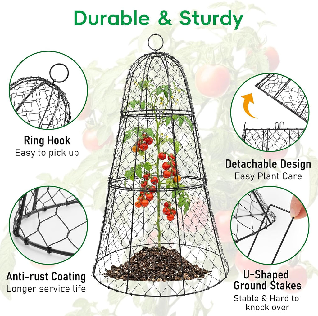 SPECILITE 6 Pack 14"×14"×20" Garden Cloches for Plants with 3 Split Design | Rustproof, with Ground Stakes, Sturdy