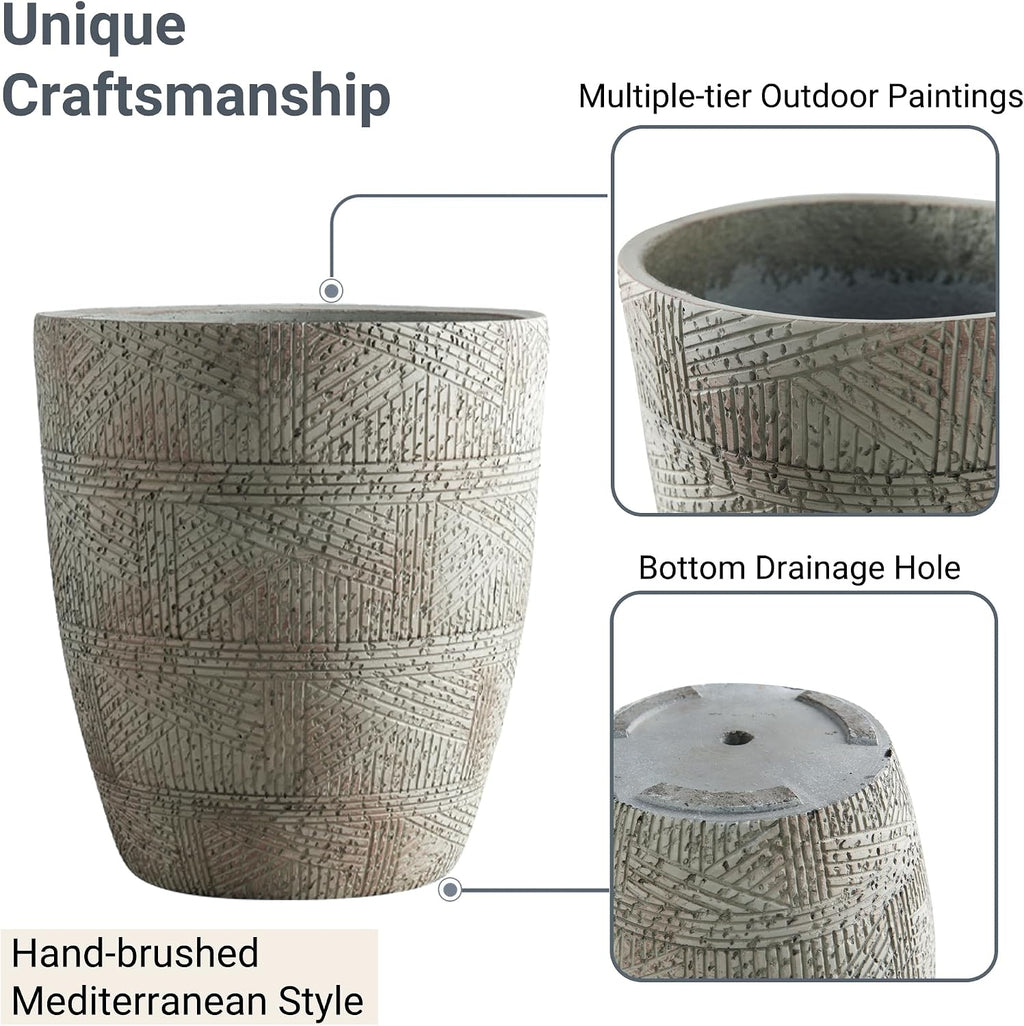 17.7"+13.7"+11.4" Weathered Concrete Planters with Drainage Hole Set of 3 | Hand-finished Flower Pots for Indoor