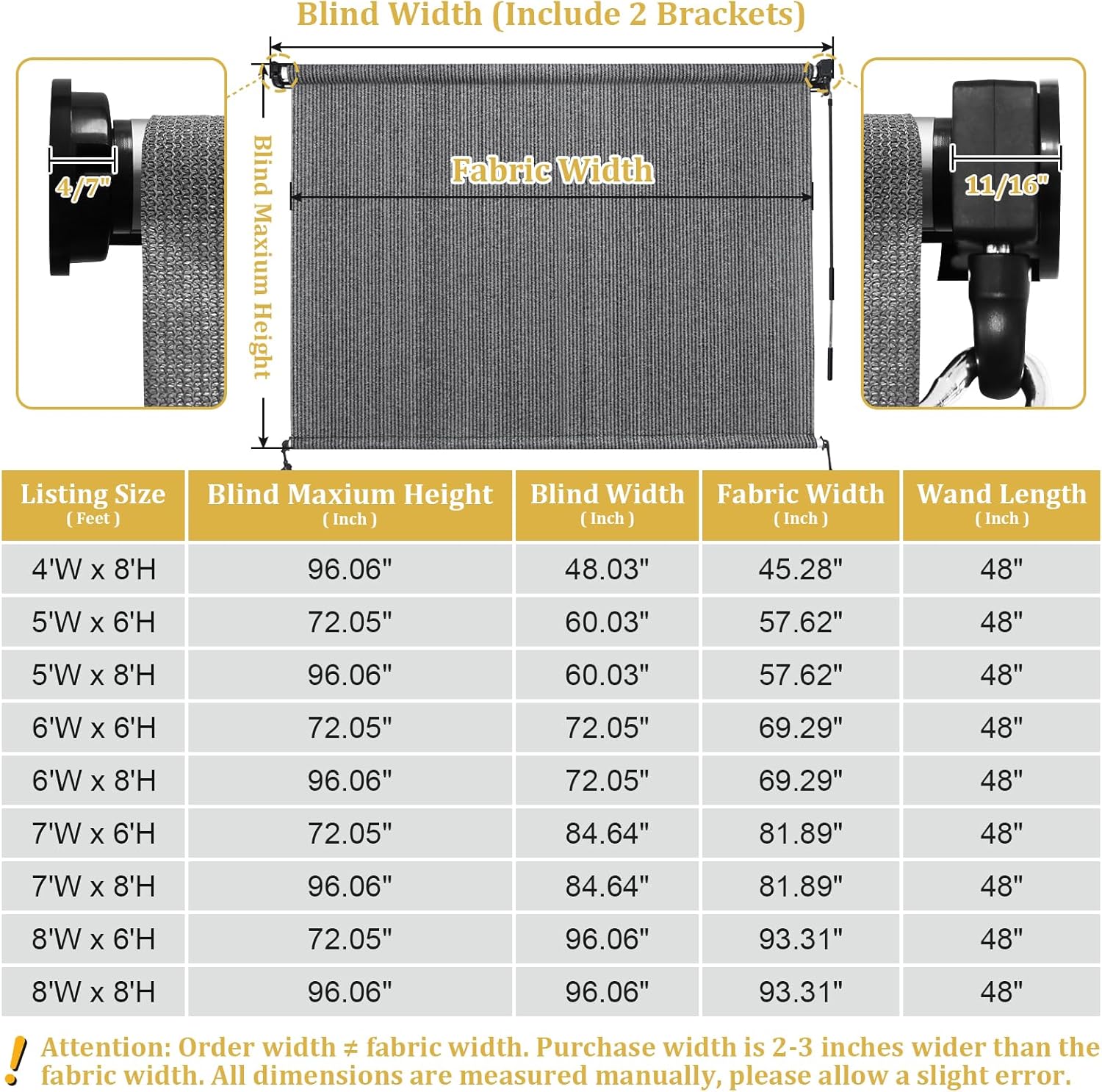 Shade&Beyond Outdoor Roller Shades with Splicing Design, 8' W x 8' H Cordless Patio Roll Up Blinds, Exterior Shade