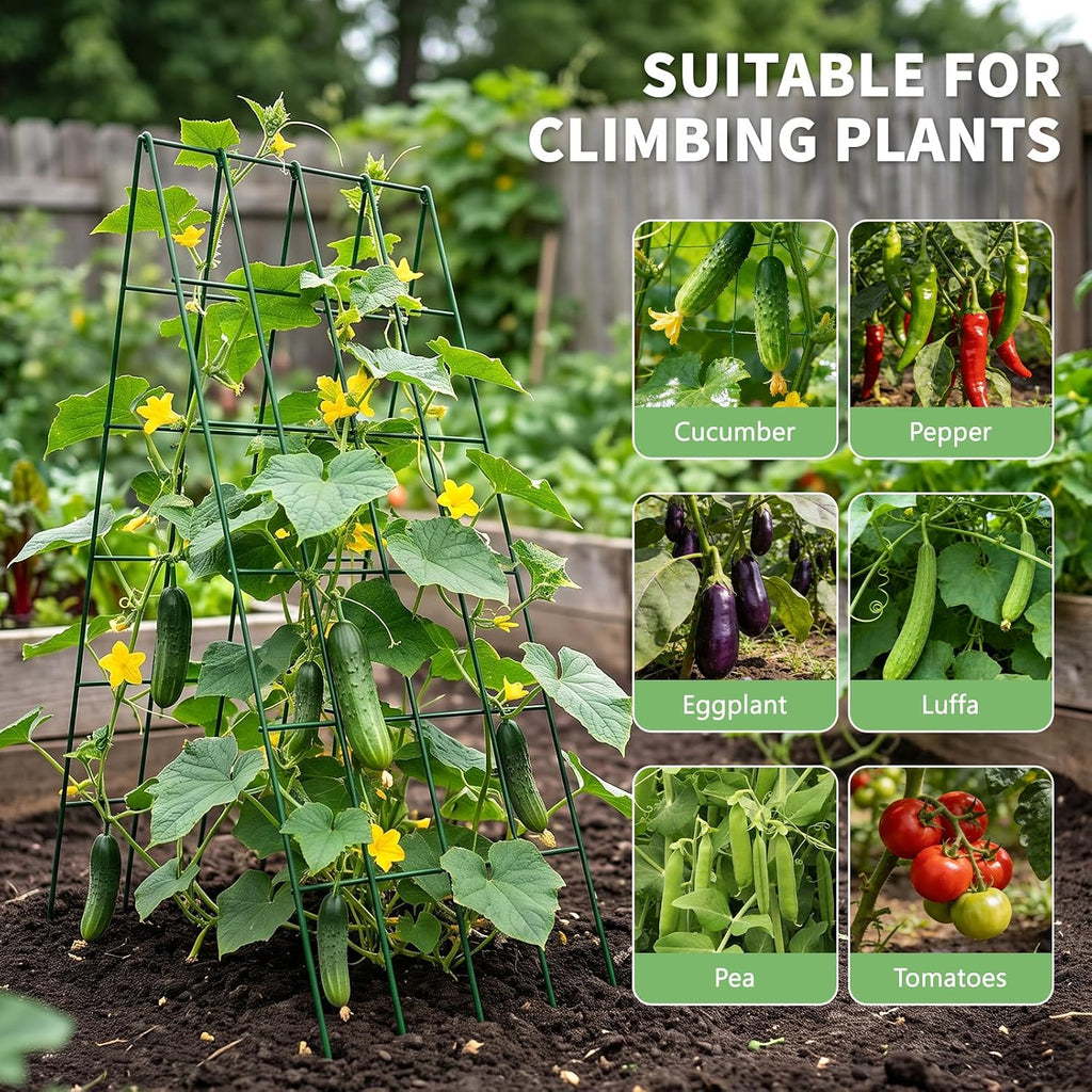 39.4" H Cucumber Trellis, 2 Pack Foldable A Frame Garden Trellis | PVC-Coated Steel Plant Support for Raised Bed