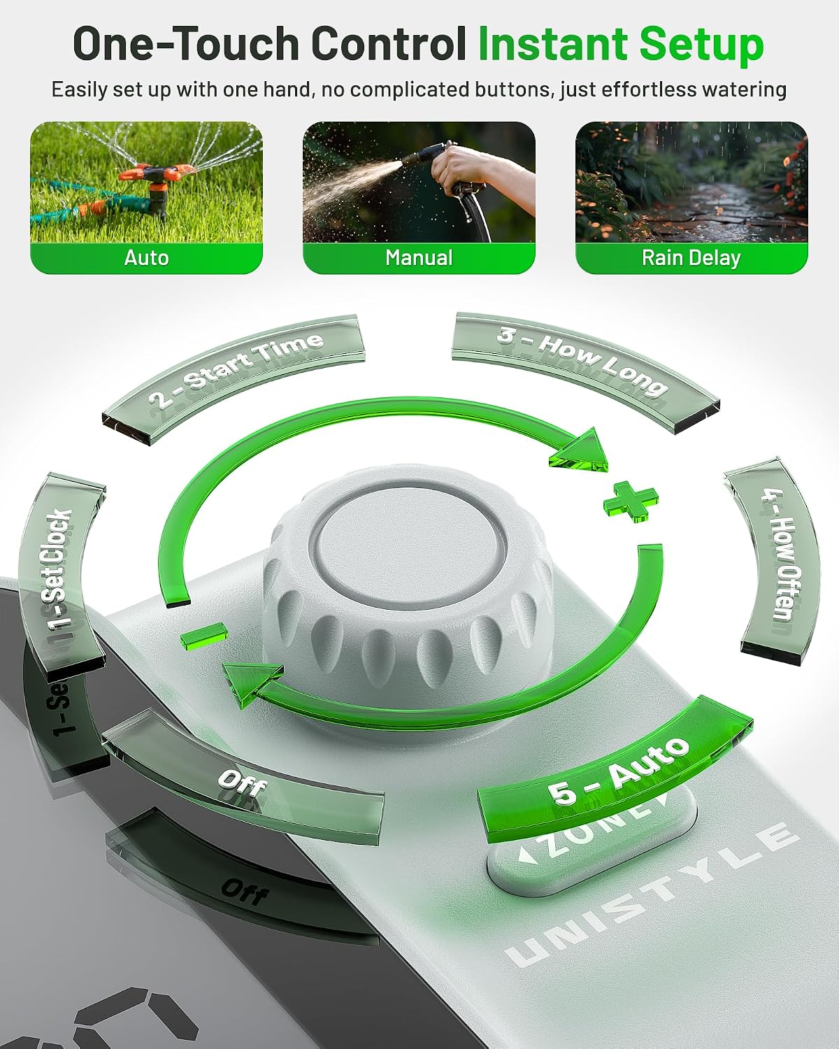 [All-New 2027] 3 Zone Sprinkler Timer with Brass Inlet, Unistyle Water Timer for Garden Hose with Rain Delay/Manual