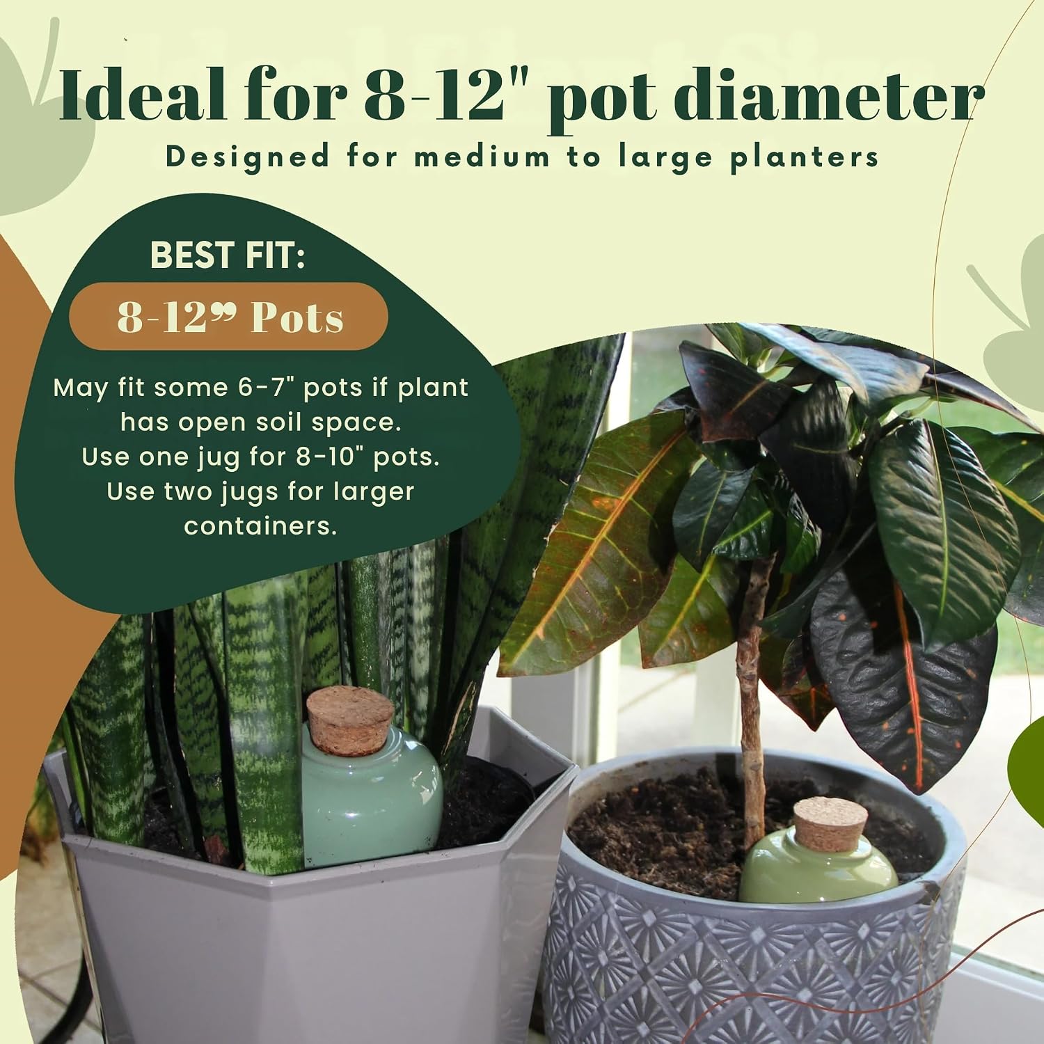 Terracotta Self Watering Planter Insert - Set of 4 Clay Ollas with Slim Bottom for Easy Soil Insertion, Glazed Top