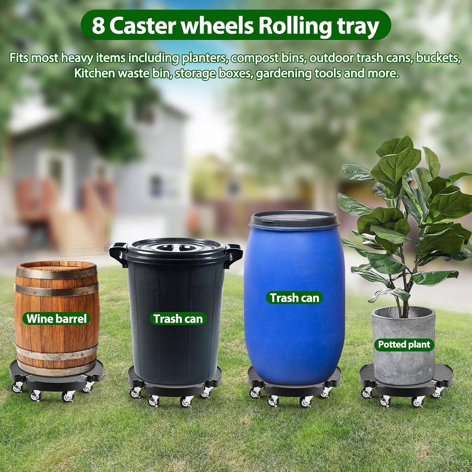 Plant Stand With 8 Locking Wheels,15-21In Adjustable Rolling Plant Stands | General Large Plant Rolling Tray Indoor