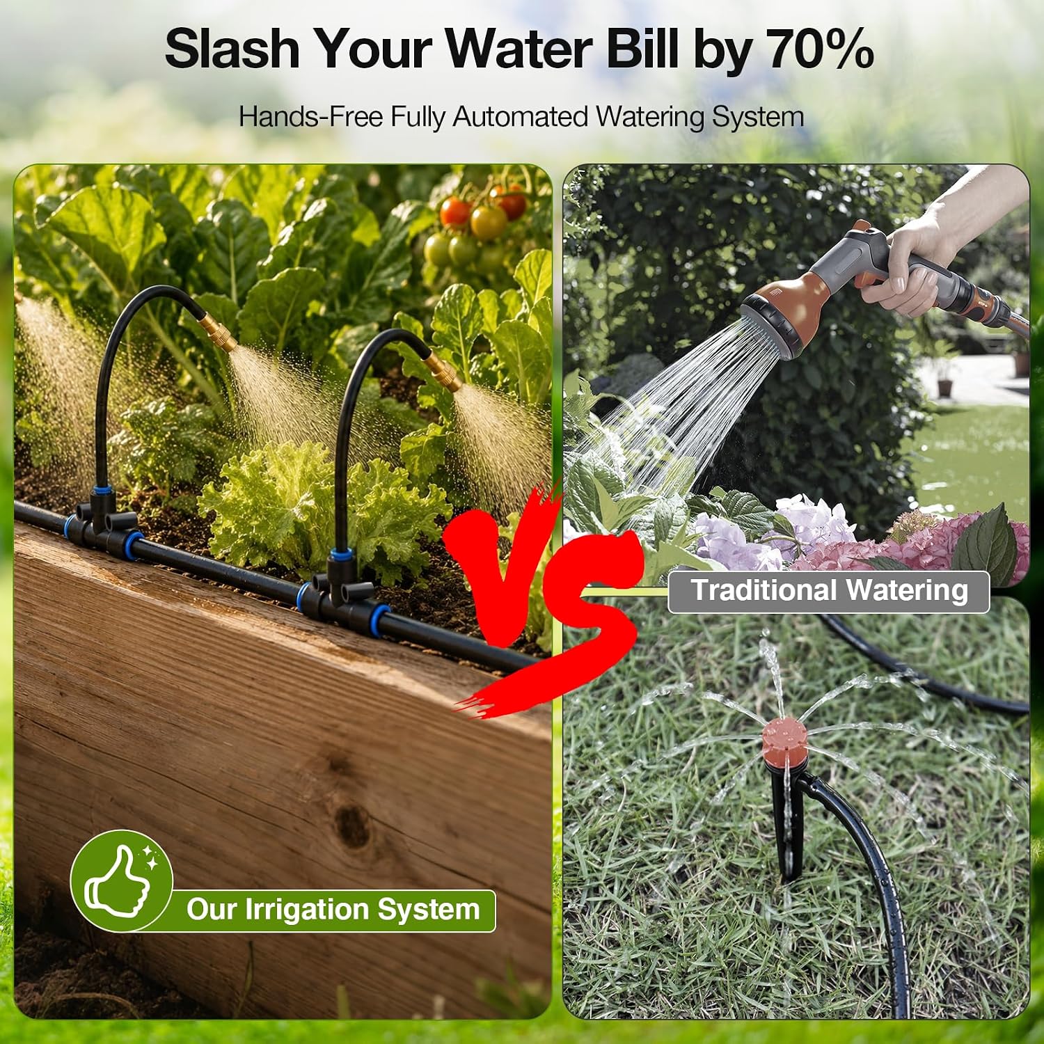 Pro-Series Drip Irrigation System, 100FT 1/4" Garden Watering System with 16pcs 360° Bendable Copper Nozzles, Leak-Free