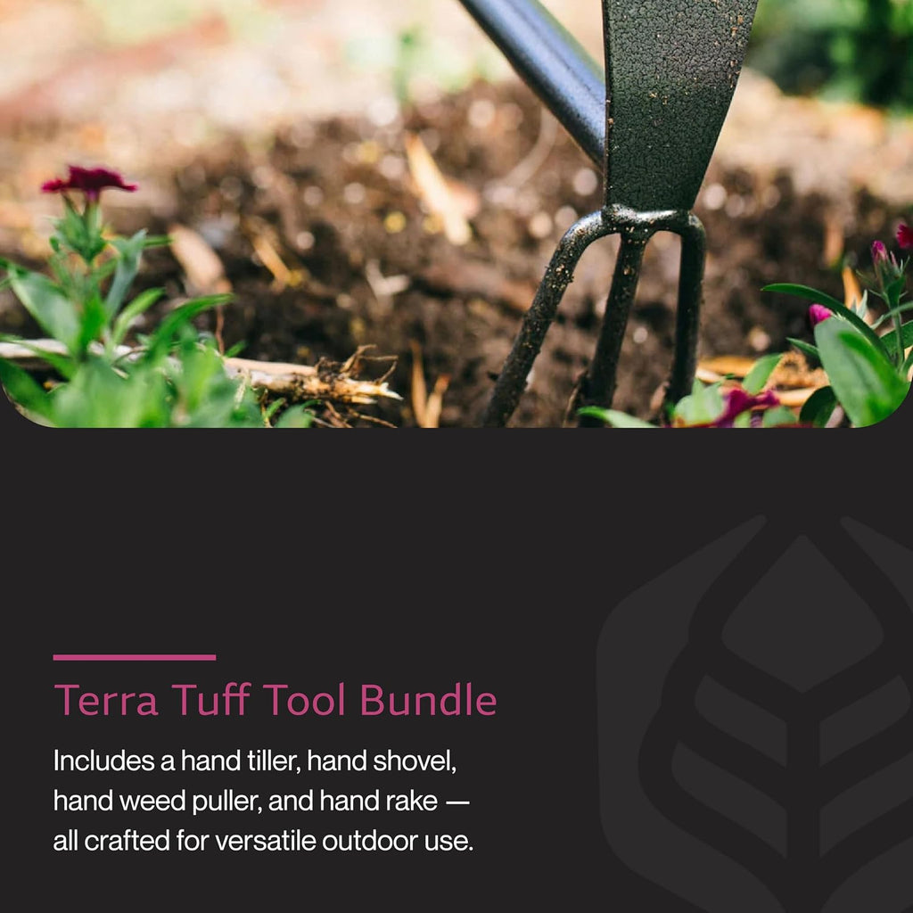 Yard Butler Terra Tuff Hand Tool Bundle, Rust-Resistant | Includes Hand Tiller, Hand Shovel, Hand Weed Puller, and Hand