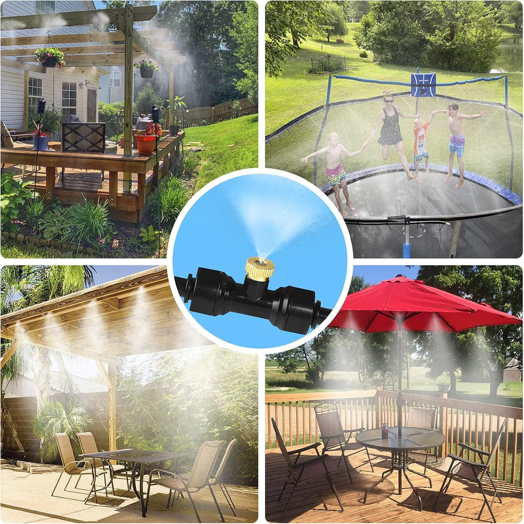75FT Misters for Outside Patio, 28 Brass Nozzles, 3/4 Inch Adapter | 23M Outdoor Misting System for Patios, Gardens &