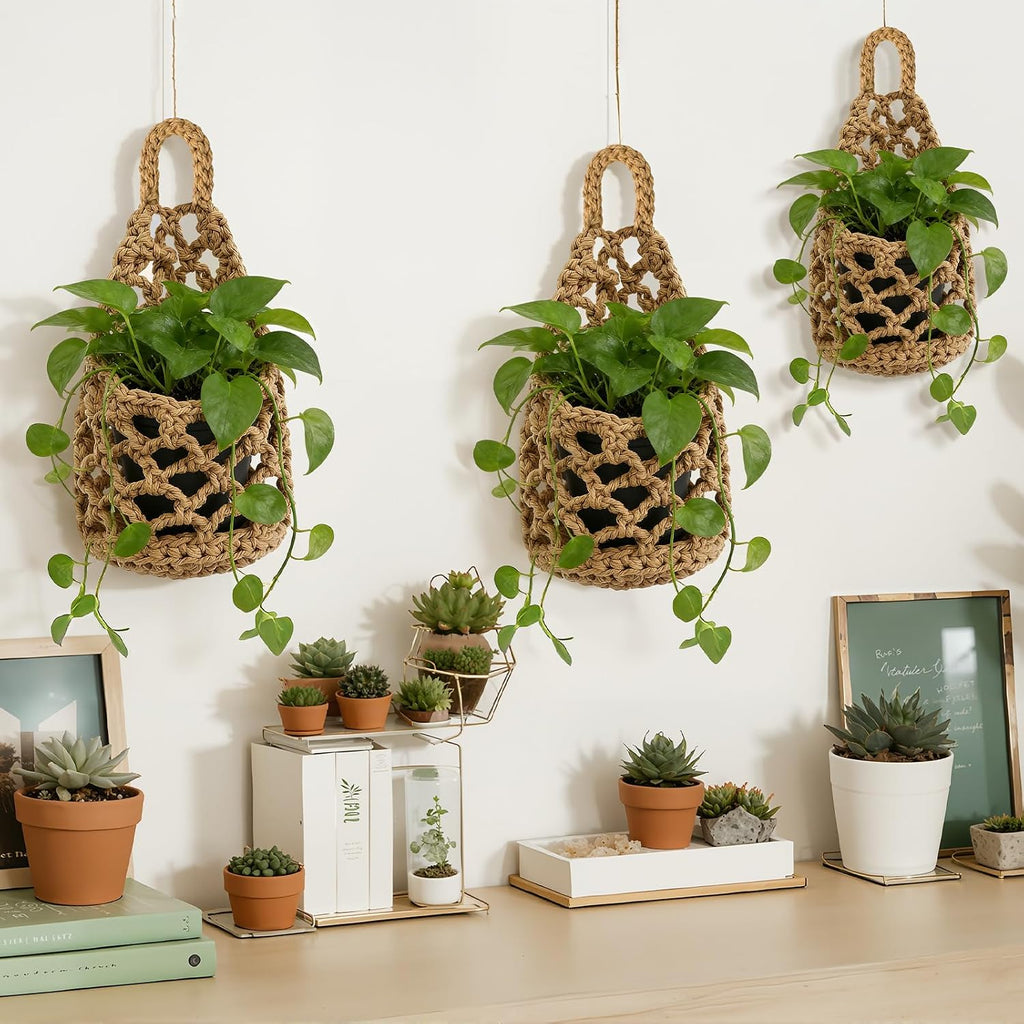 6 Pk Macrame Plant Hanger,4 x 8 Inch,Linen Color | Wall Planters for Indoor, Boho Wall Mounted Flower Baskets, Hanging