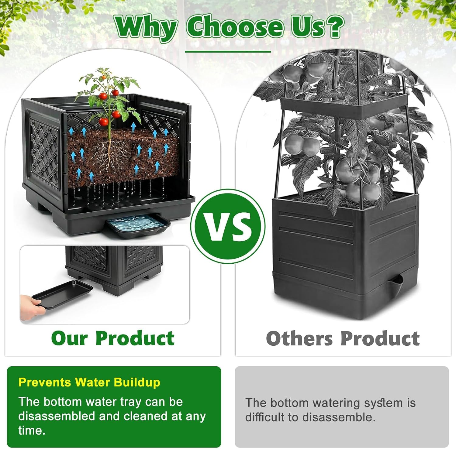 Tomato Planter with Wheels, 57" Self Watering Raised Garden Bed with Tomato Cage & Trellis for Light Climbing Plants