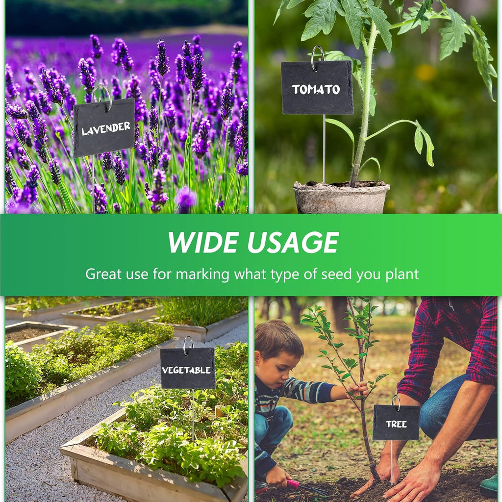 24 Sets Plant Labels, Reusable Slate Plant Markers Natural Weatherproof Garden Signs Waterproof Hanging Slate Planter
