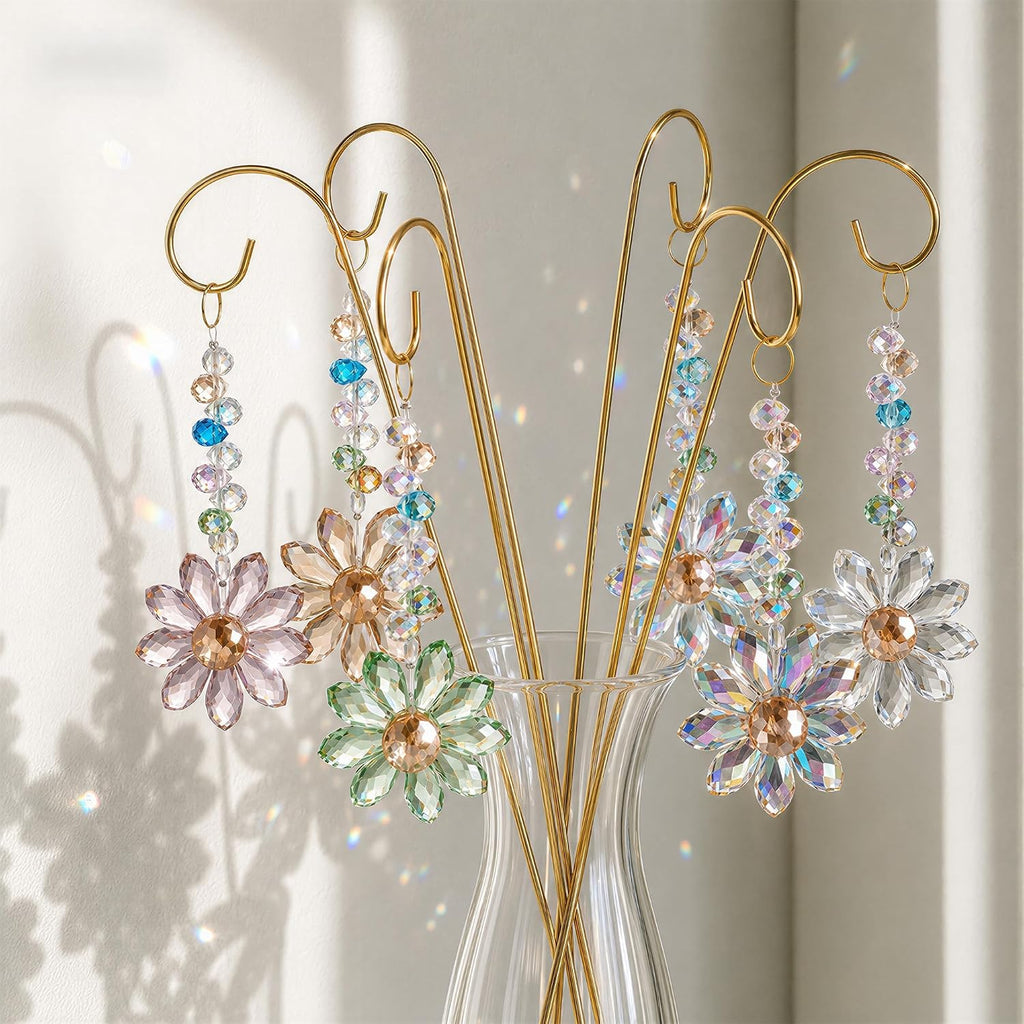 6 Pcs Colorful Crystal Sunflower Suncatcher Garden Stake with Trellis Decor | Crystal Sunflower Sun Catchers Garden