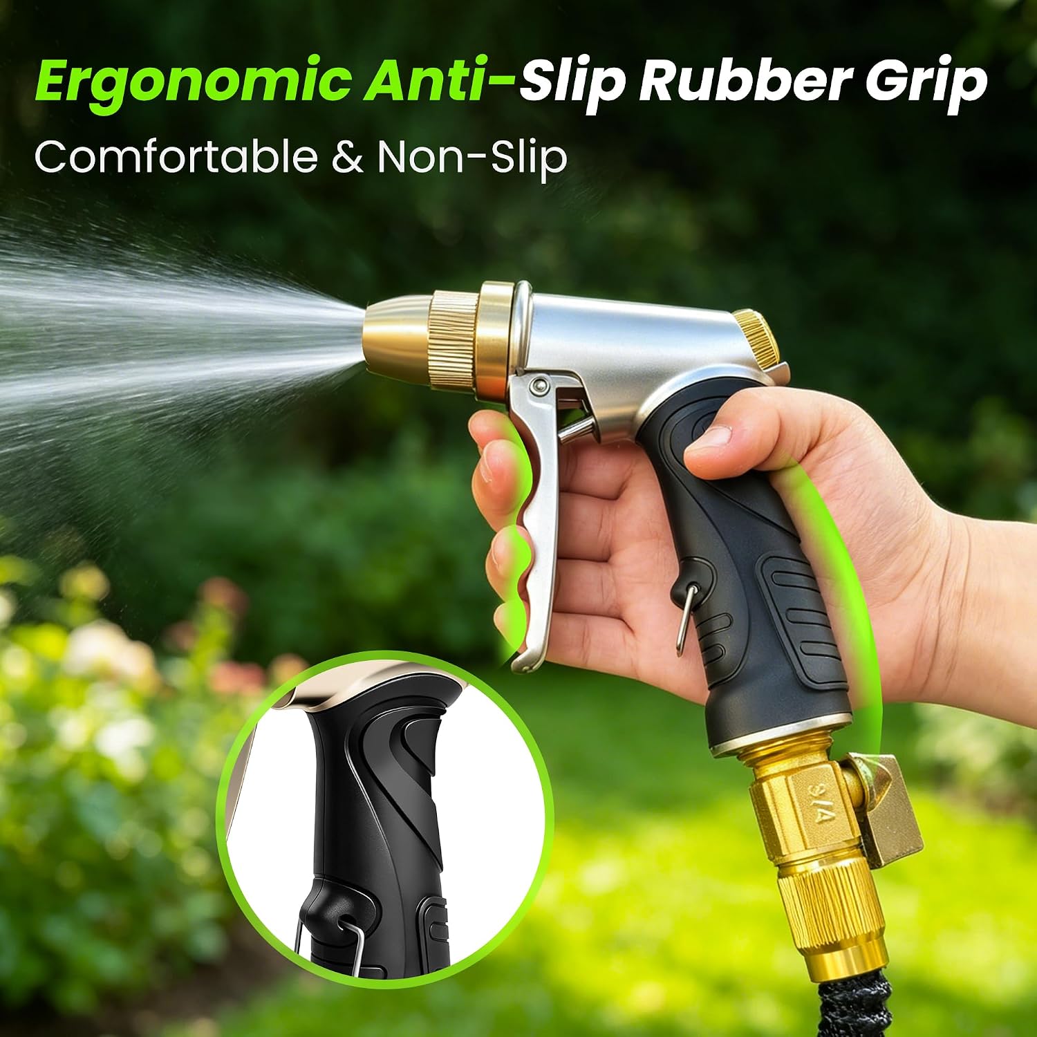 ARXIVE Brass Heavy Duty High Pressure Garden Hose Nozzle | Rustproof solid metal body, Leakproof seal, Non-slip grip, 4