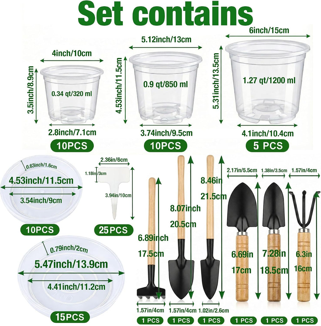 Clear Nursery Pots with Drainage, 81 Pcs Set, 4/5/6 Inch Plastic Pots for Indoor Plants, Seed Starter Kit with Plant