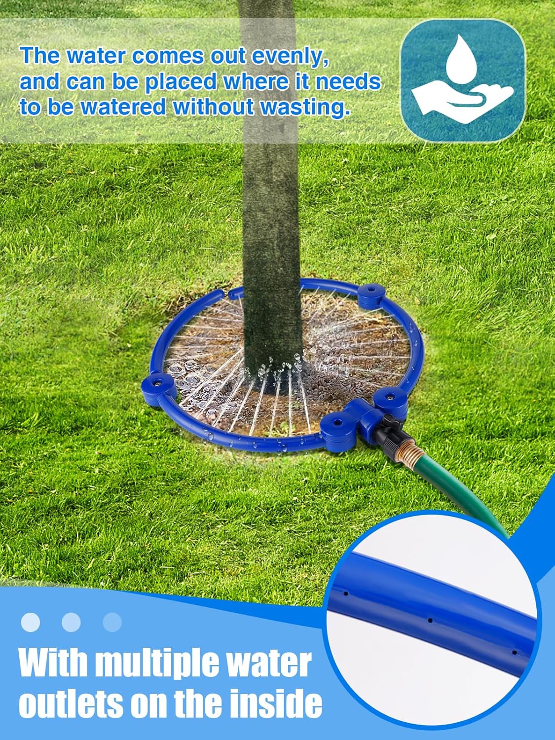Apipi 2 Pcs 11.8" 360° Ring Tree Water Sprinklers for Even Root Irrigation | Adjustable Circle Tree Watering with Y