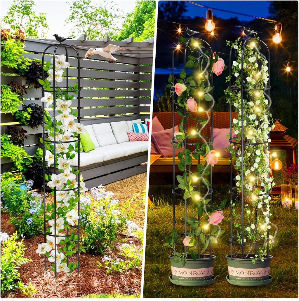 Tower Obelisk Garden Trellis for Climbing Plant，6.2FT/74.4" Rustproof Metal Potted Plant Climbing Support for Indoor