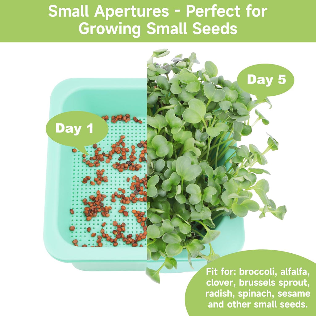 Microgreen Growing Trays, 5" x 5" Sprouting Tray with Humidity Dome, 1.2 mm Small Mesh Holes, BPA Free, Sprouter Kit