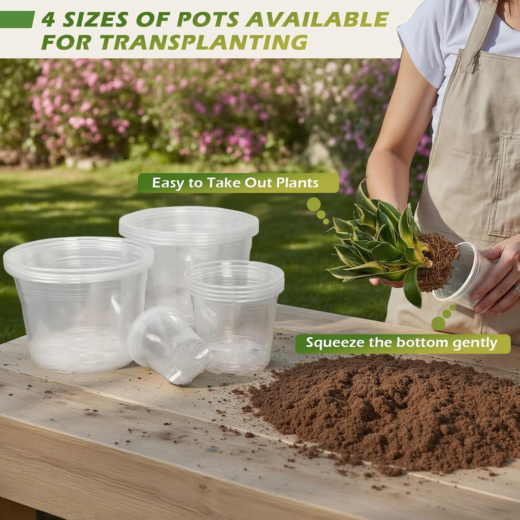 4/6/8/10 Inch Large Size Clear Nursery Pots for Plants, 16 Pack Plastic Plant Pots with Drainage Holes, Durable