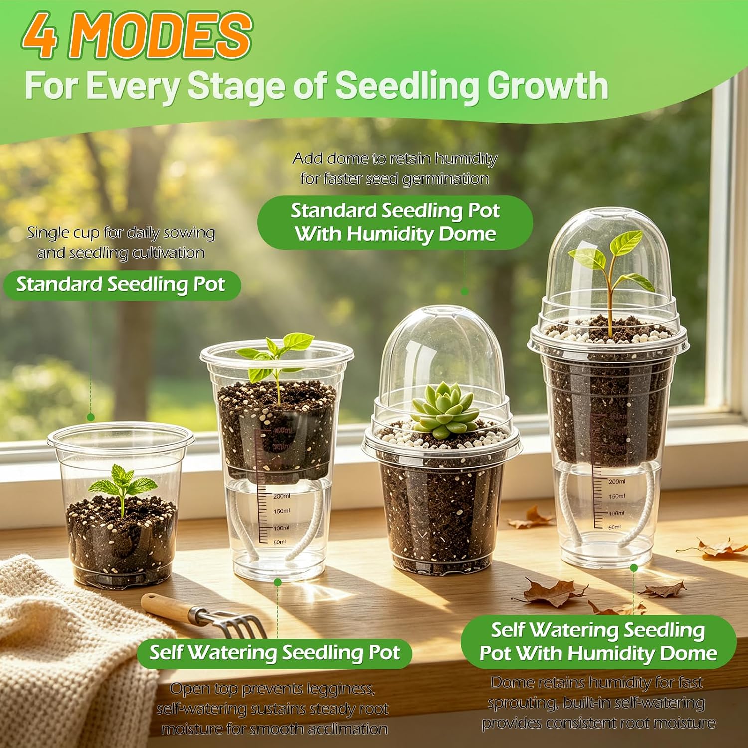 30 Pack 4" Self Watering Propagation Pots, Seed Starter Cups with Dome | Large Dual-Layer Clear Pots, Vent Dome