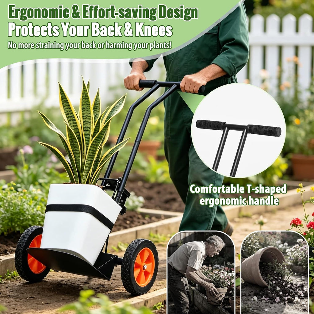 Plant Caddy with Wheels, 180LBS Stable Steel Base, No Deforming | Adjustable arms fit 4-30" pots, Ergonomic &
