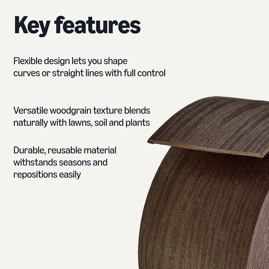 Amazon Basics Flexible Landscape Edging Coil for Garden Border, Flower Beds, Lawn and Pathways, 5 inch x 40ft, Brown