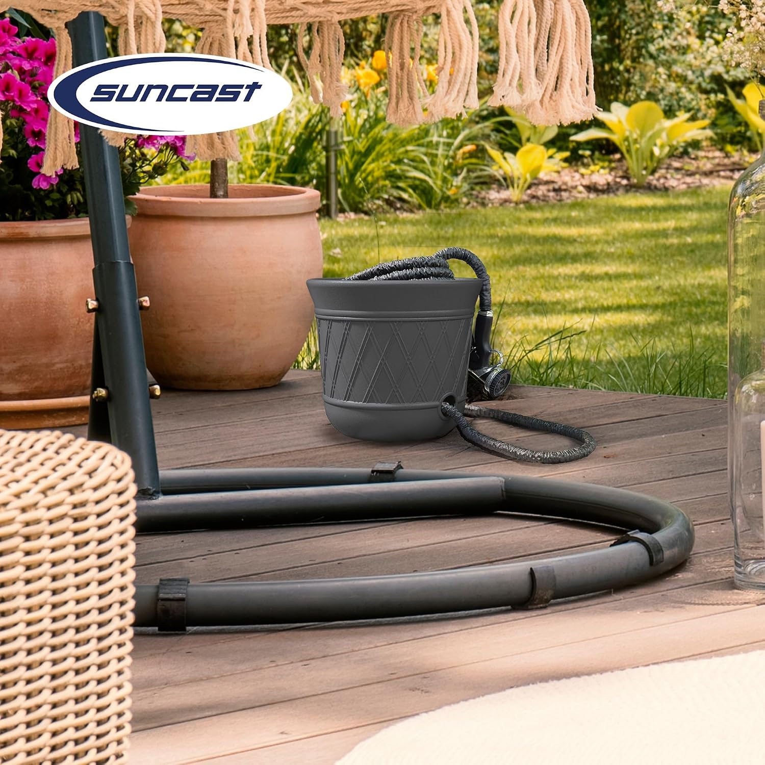 Suncast 2 Pack 14" x 12" Round Resin Decorative Weatherproof Outdoor Hideaway Standard Garden Hose Storage Pot with