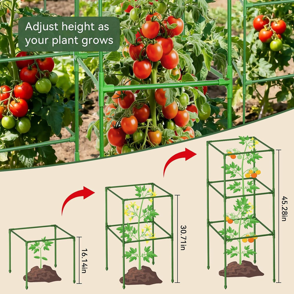4 Pack 45" Tomato Cages for Garden, Heavy Duty Adjustable Plant Support | For Climbing Plants and Vegetables