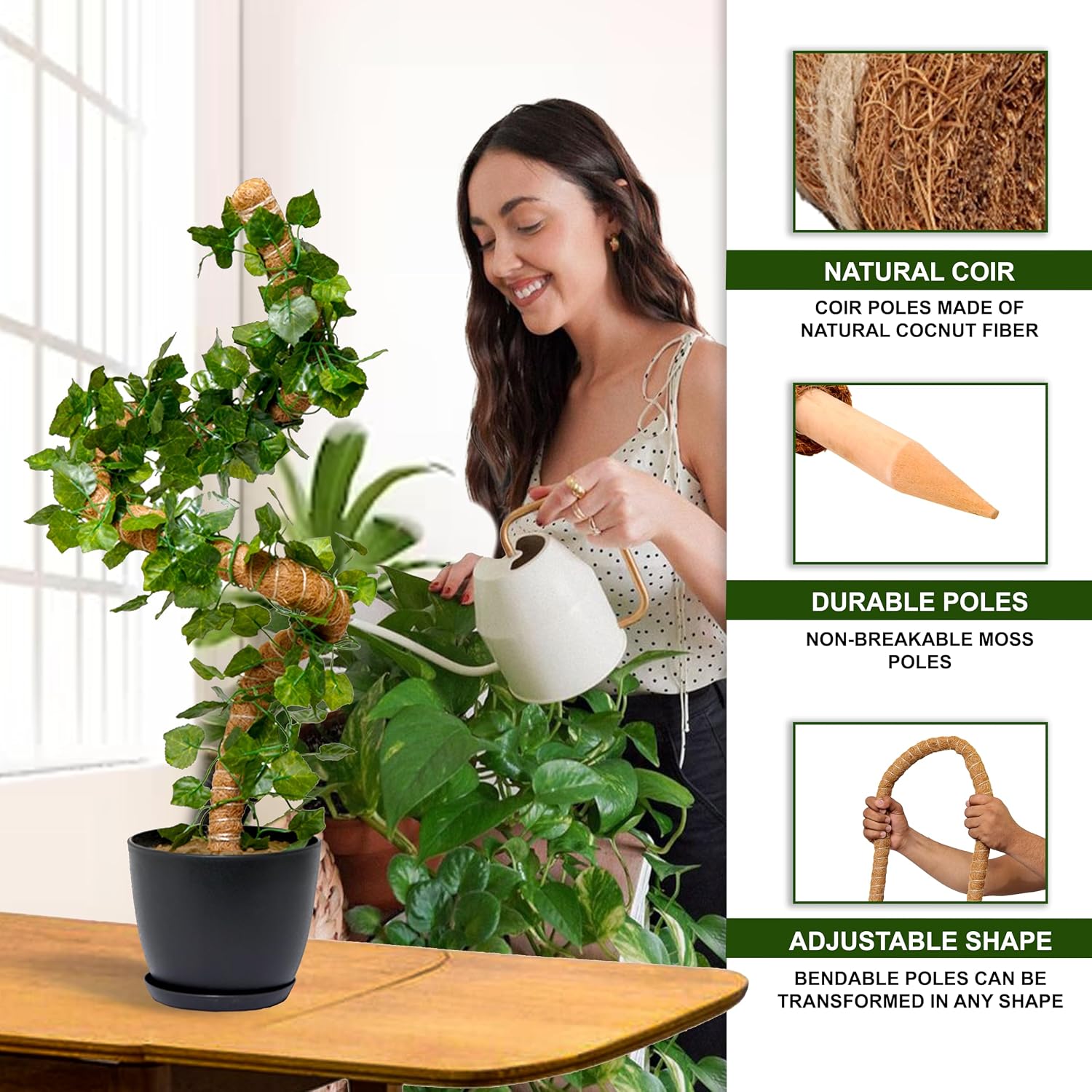 2-Pack 48'' Bendable Moss Poles for Monstera & Climbing Plants – Flexible Trellis Plant Support Stakes with Accessories