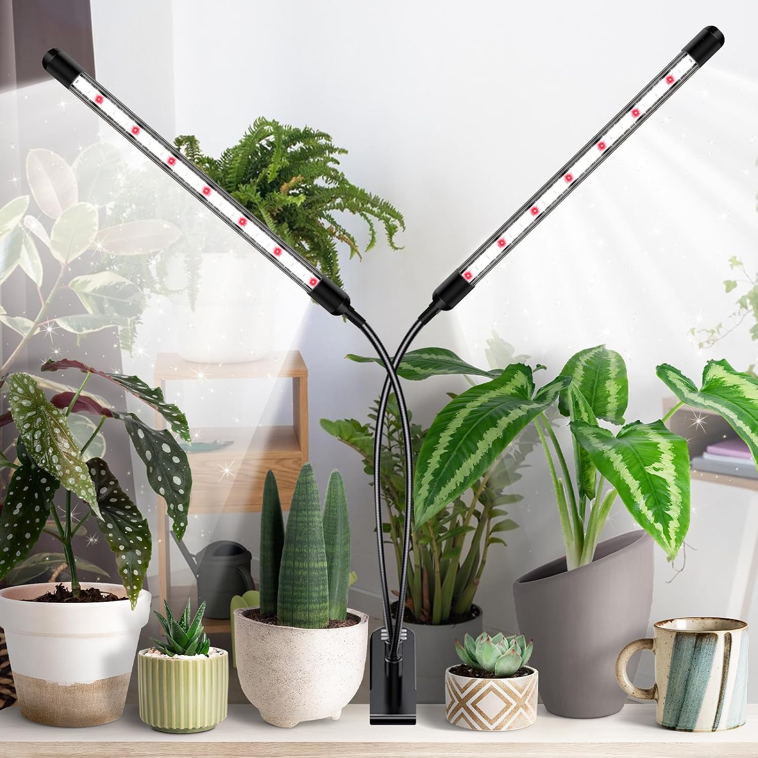 SDOVUERC Full Spectrum 2026 Grow Lights for Indoor Plants, Dual Head Clip Plant Lights with 6/12/18H Timer,3 Light