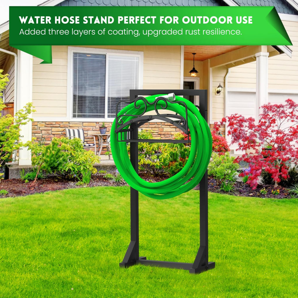 Garden Hose Holder, Heavy Duty Metal Water Hose Holder with 4 Spikes Outdoor Freestanding Hose Hanger Detachable Sturdy