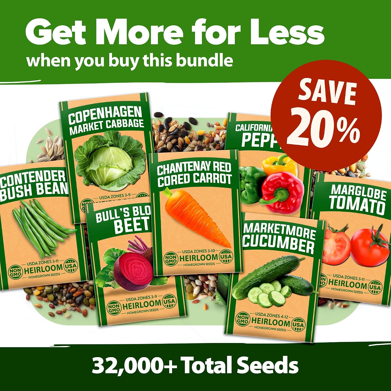 HOME GROWN 70 Variety Vegetable & Herb Seeds 30,600+ USA Non-GMO Heirloom Survival Seeds Garden Kit for Spring, Fall