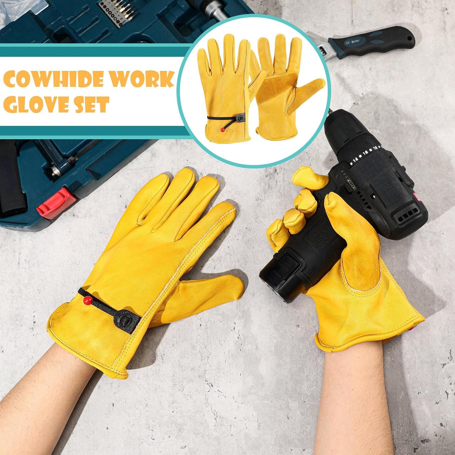 Tarpop Men's Large Cowhide Leather Work Gloves