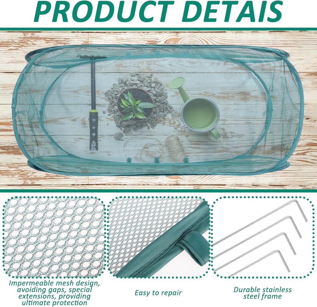 3 Pcs 39" x 18" x 16" Pop Up Garden Plants Cover with 24 Ground Nails, Mesh Netting Covers Net Cage Guard Protector for