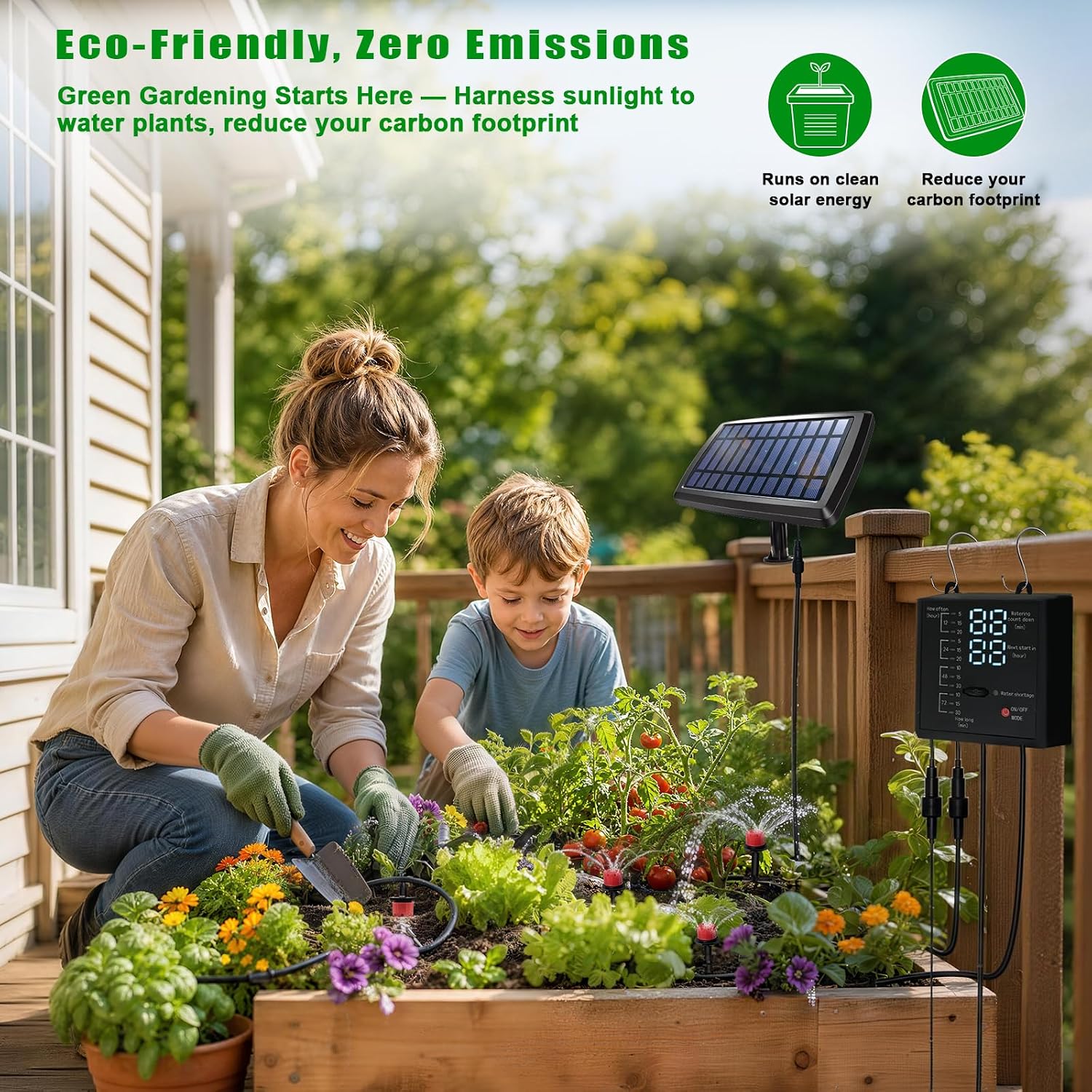 Irrigation System for Garden with Solar Panel, Automatic Drip Irrigation Kits 49FT Hose, Smart Timer Solar Irrigation
