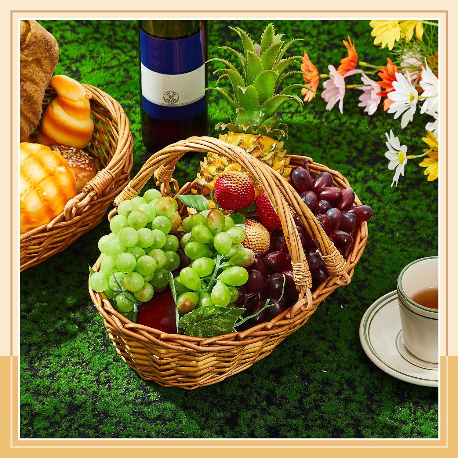 Sintuff 6 Pcs Wicker Picnic Baskets with Handles, Willow Woven,Natural | Woven Harvest Empty Basket Bulk, Storage