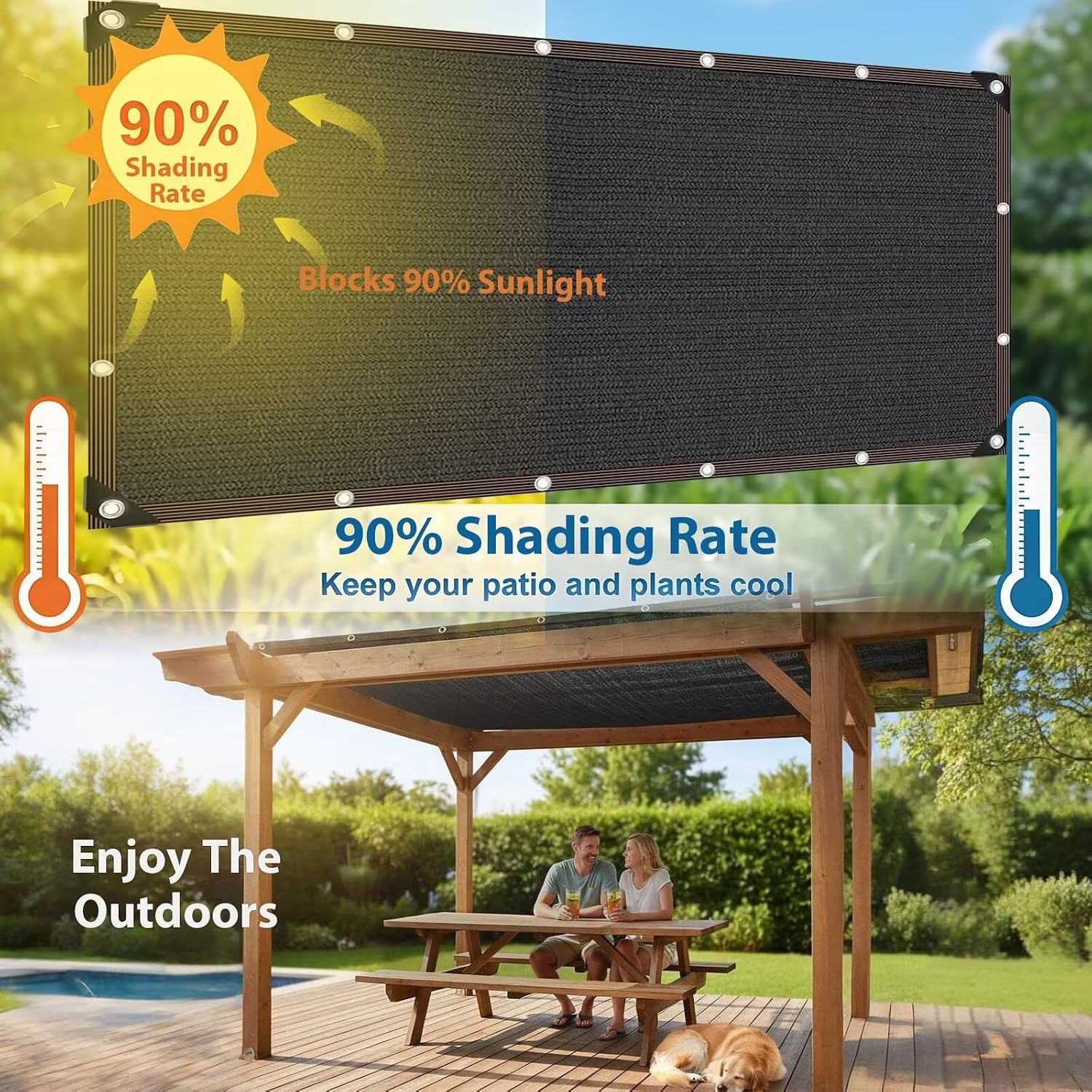 8 x 16 FT Shade Cloth -for Garden Plants, 90% Sunblock Shade Neting -for Outdoor Garden Bed Neting Mesh Pergola Patio