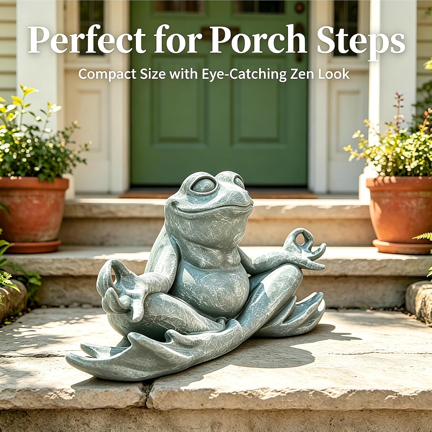Teaeeno Meditating Yoga Frog Garden Statue, Zen Meditation Frog Figurine with Stone Finish, 13" Resin Outdoor Sculpture