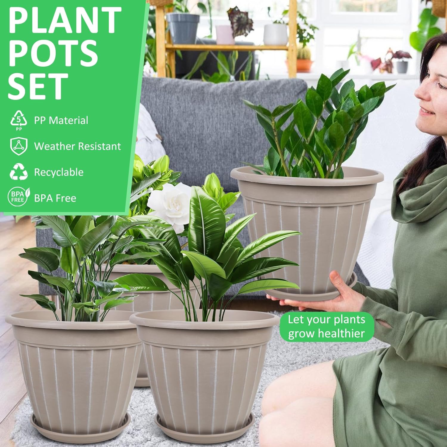 12 Inch Pots for Plants,4 Pack Tall Planter,Large Flower Pot Outdoor | Plastic Garden Pots with Drainage Hole &